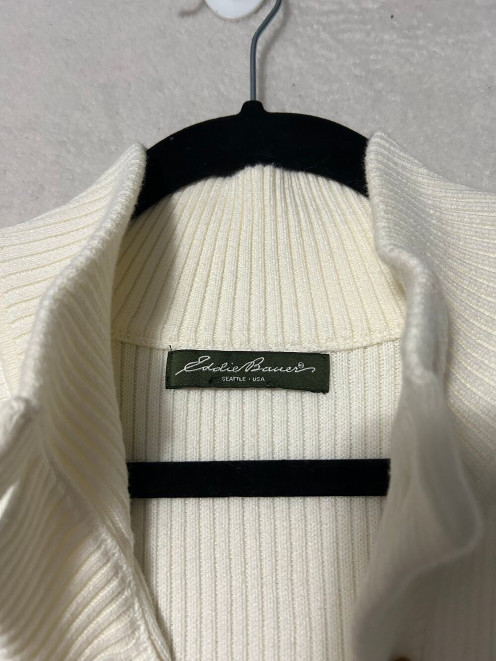 Eddie Bauer Knit Sweater Button Up Cream Pima Cotton Long Sleeve NWT